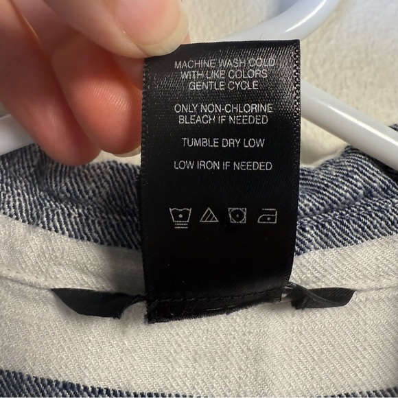 Ali Miles Linen Blend Roll Tab Sleeve Mixed Stripes Button Front Shirt Size XS - Picture 4 of 7